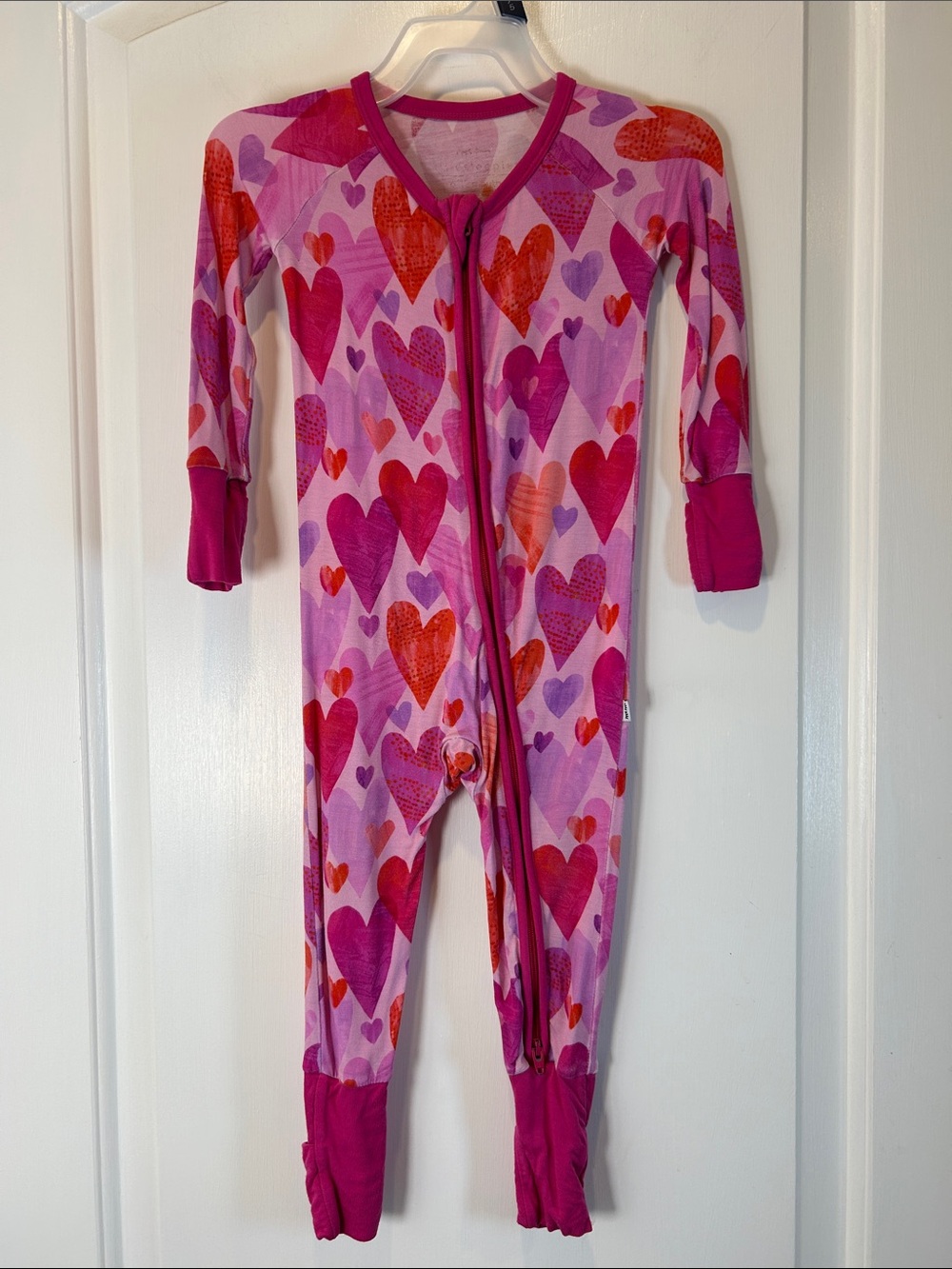 Little Sleepies Girls Pink Heart-Print One-Piece Pajamas size 6-12 months